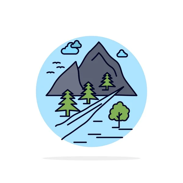 Rocce, albero, collina, montagna, natura Flat Color Icon Vector — Vettoriale Stock