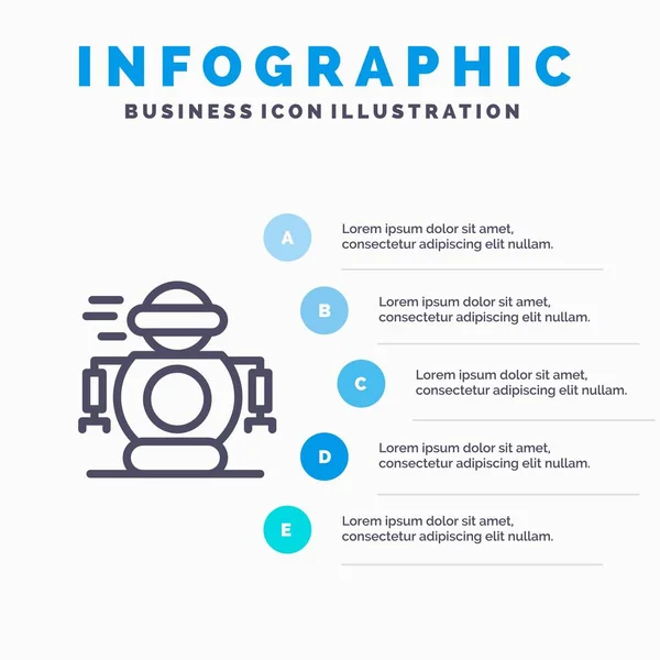 Humano, Tecnología, Robótica, Robot Line icono con 5 pasos presentes — Vector de stock