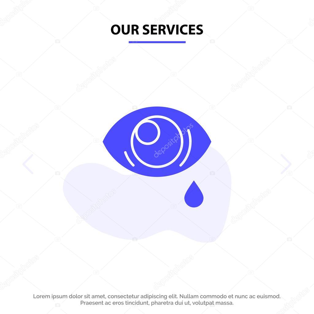 Our Services Eye, Droop, Eye, Sad Solid Glyph Icon Web card Temp
