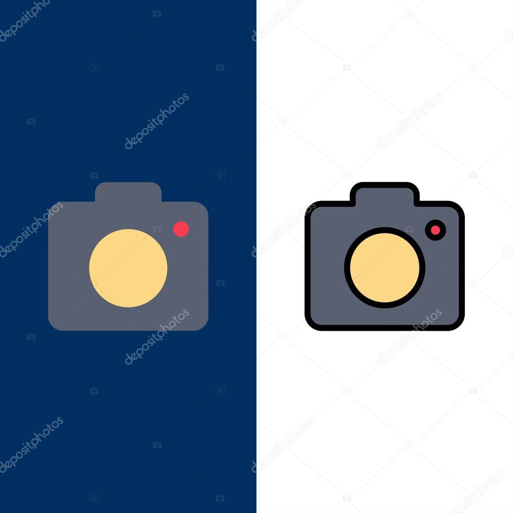 Camera, Image, Photo, Picture  Icons. Flat and Line Filled Icon 