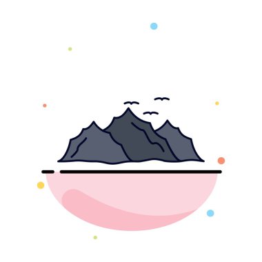 dağ, manzara, tepe, doğa, kuşlar Düz Renk Simge Vektör