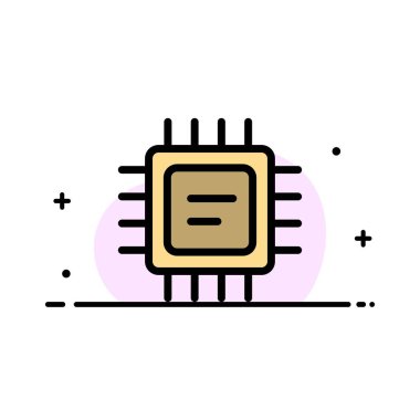 Cpu, Microchip, İşlemci İş Düz Hat Dolu Simge Vektör