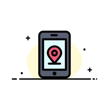 Mobil, İnternet, Konum İş Düz Hat Dolu Simge Vecto