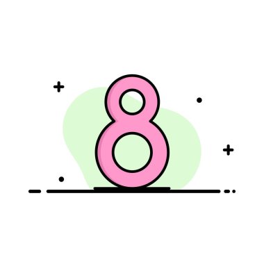 Sekiz, 8, 8, İş Düz Hat Dolu Simge Vektör Banner Te