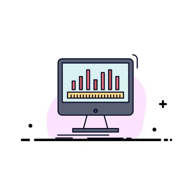 Analitik, işleme, pano, veriler, istatistikler düz renk simgesi ve