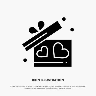 Hediye, Aşk, Kalp, Düğün katı Glyph Icon vektör