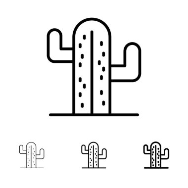 Kaktüs, Abd, Bitki, Amerikan Kalın ve ince siyah çizgi simge seti