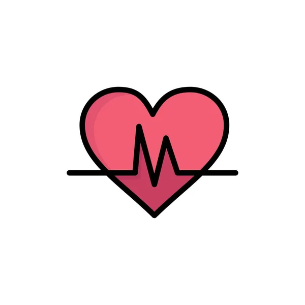 Ecg, Heart, Heartbeat, Pulse Flat Color Icon. Ícone vetorial banne — Vetor de Stock