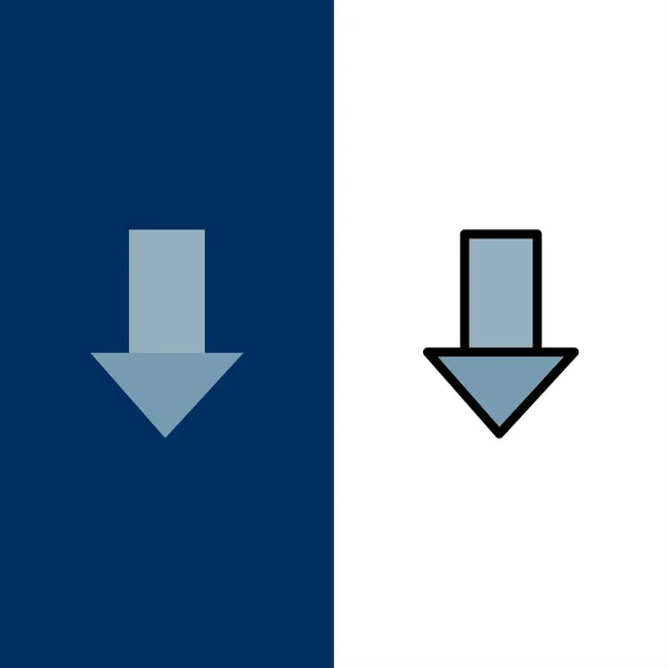 Flèche, Flèche vers le bas, Icônes de direction. Plat et ligne rempli — Image vectorielle