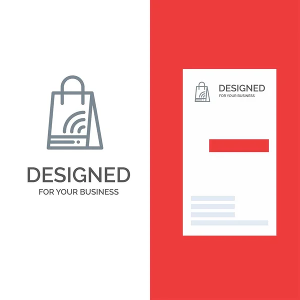 Sac, Sac à main, Wifi, Shopping Gris Logo Design et carte de visite — Image vectorielle