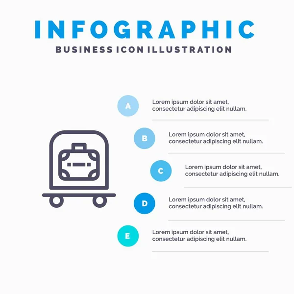 Hotel, Bagage, trolley, tas blauw infographics template 5 stappen. — Stockvector