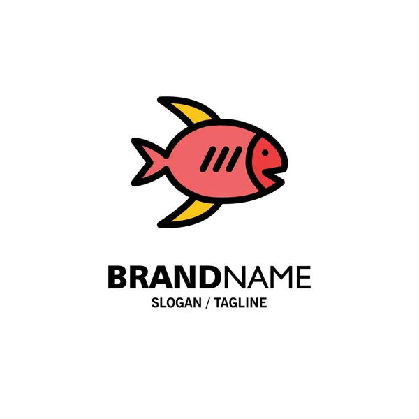 Pantai, Pantai, Ikan, Sea Business Logo Template. Warna Rata - Stok Vektor