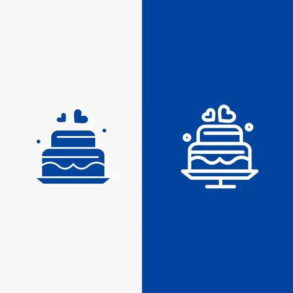 Ciasto, miłość, serce, ślub linia i glif ikona Solid niebieski baner — Wektor stockowy