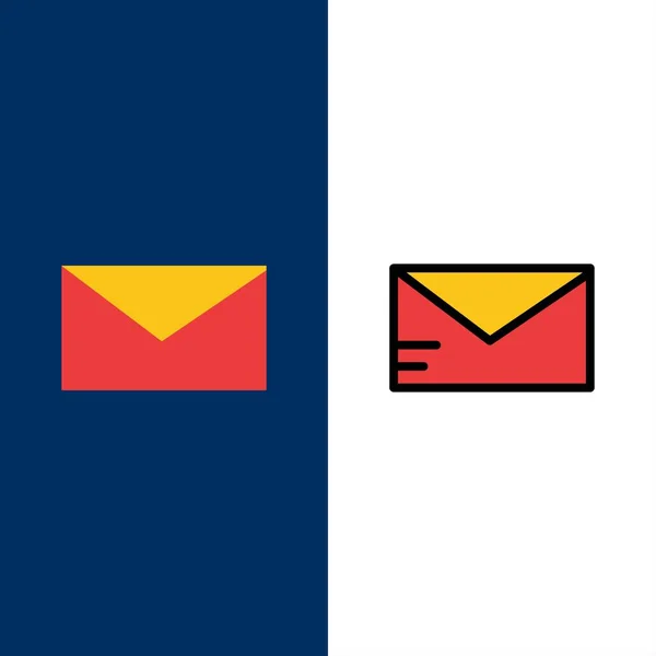 Post, E-Mail, Schulsymbole. flache und mit Linien gefüllte Symbole setzen Vektor — Stockvektor