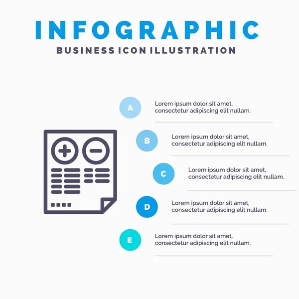 Pros, Cons, Document, Plus, Minus Blue Infographics Template 5 S — Stock Vector