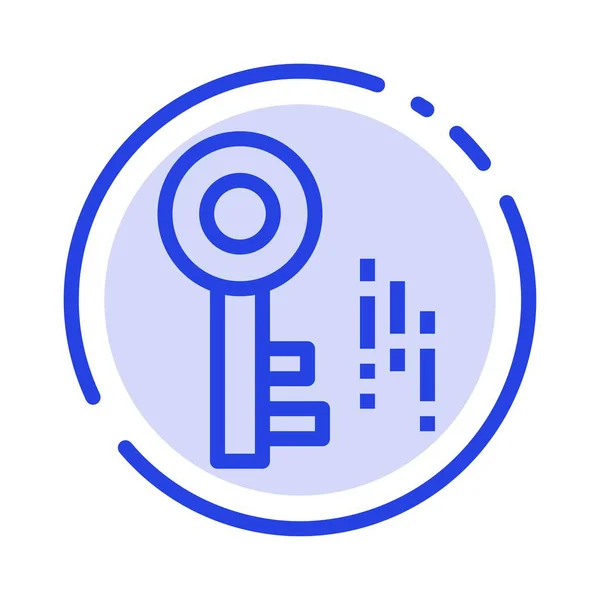 Icono de línea de puntos azul de la llave, Internet, seguridad — Vector de stock