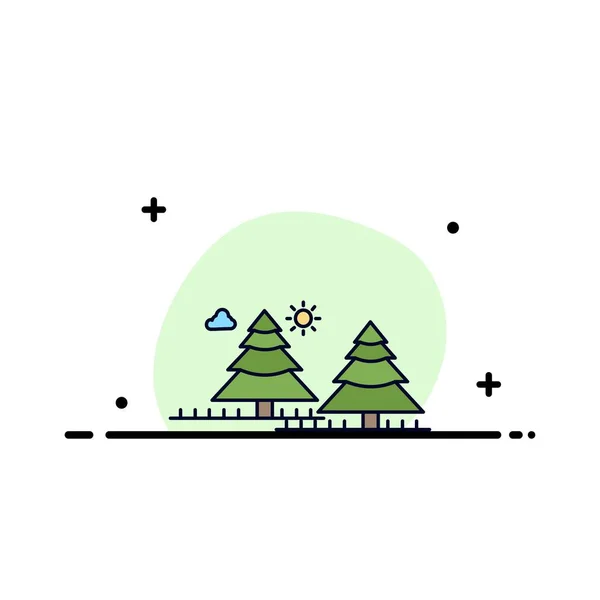 Forêt, camping, jungle, arbre, pins Flat Color Icon Vector — Image vectorielle