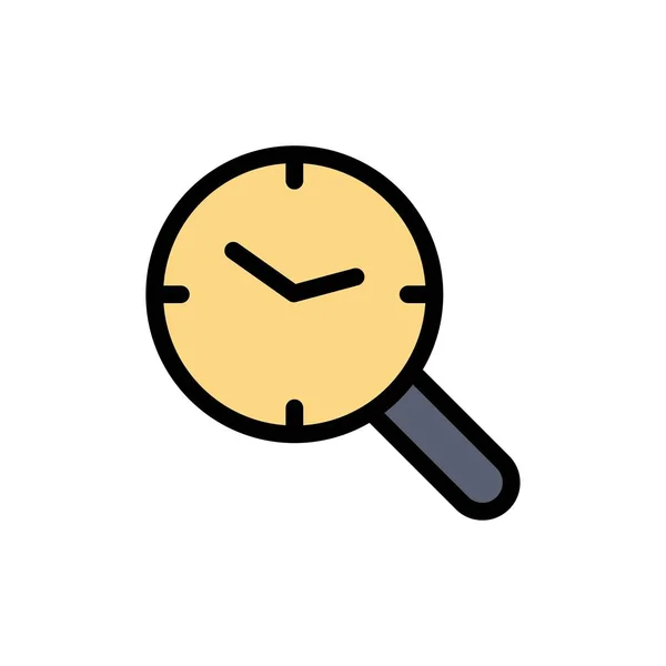 Búsqueda, Investigación, Reloj, Reloj Icono de Color Plano. Vector icono prohibición — Archivo Imágenes Vectoriales