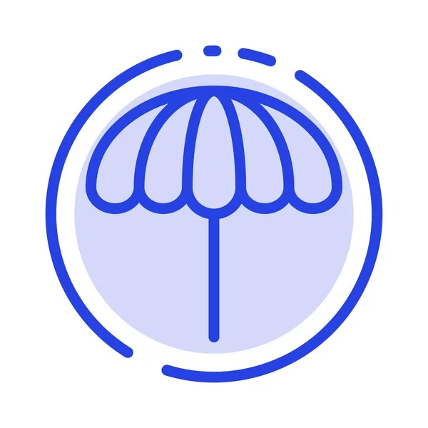 Strand, paraplu, weer, NAT blauw pictogram met stippellijn — Stockvector