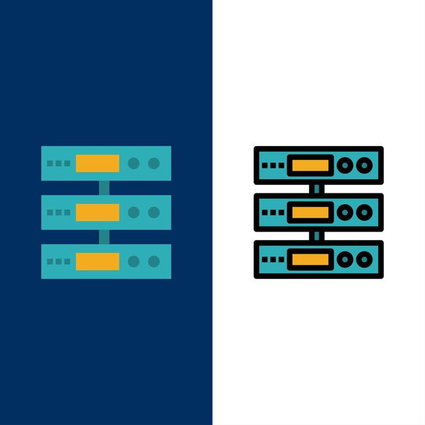 Server, Data, Storage, Cloud, Files  Icons. Flat and Line Filled