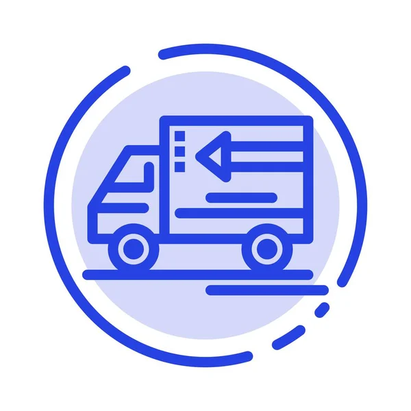 Camión, entrega, mercancías, vehículo azul punteado línea icono — Vector de stock