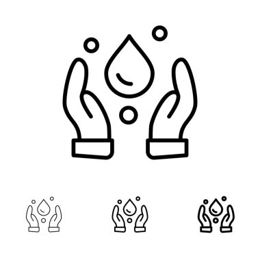 Ekoloji, Çevre, Doğa Kalın ve ince siyah çizgi simge seti