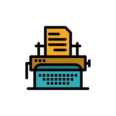 Daktilo, Yazma, Belge, Düz Renk Simgesi Yayımla. Vektör i