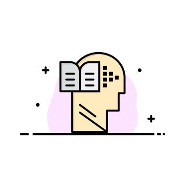 Bilgi, Kitap, Kafa, Mind Business Flat Line Dolu Simge Vect
