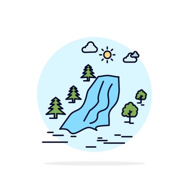 şelale, ağaç, ağrı, bulutlar, doğa Düz Renk Simge Vektör