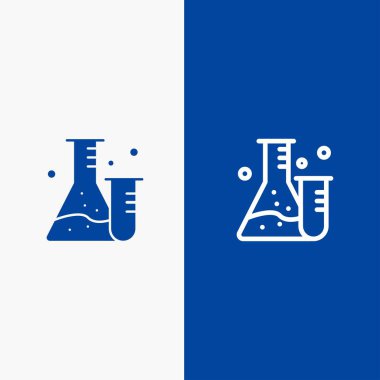 Şişe, Tüp, Lab, Science Line ve Glyph Solid simgesi Mavi afiş 