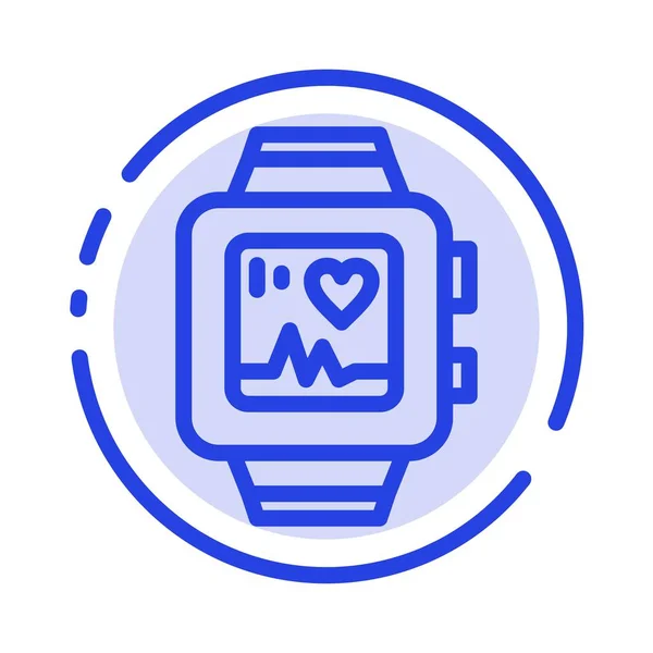 Montre à main, Montre, Amour, Coeur bleu pointillé ligne icône — Image vectorielle