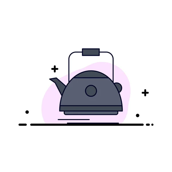 茶,水壶,茶壶,露营,锅平颜色图标矢量 — 图库矢量图片