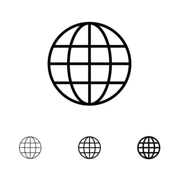 Mondo, Globo, Mappa, Internet Bold and thin black line icon set — Vettoriale Stock