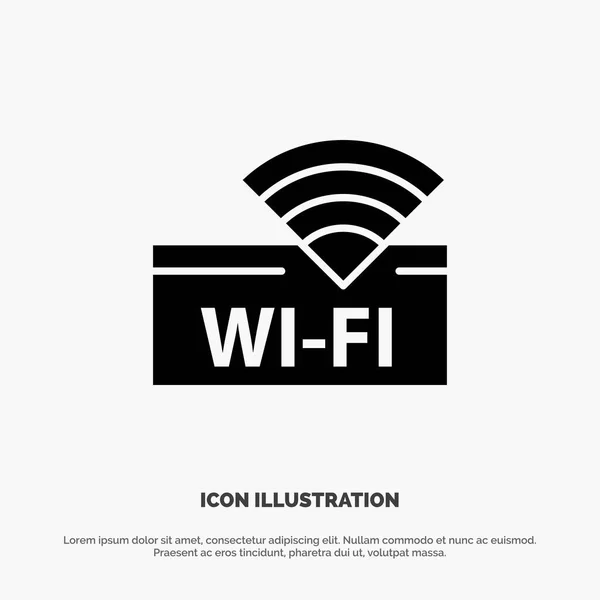 酒店， Wifi， 服务， 设备固体黑色字形图标 — 图库矢量图片