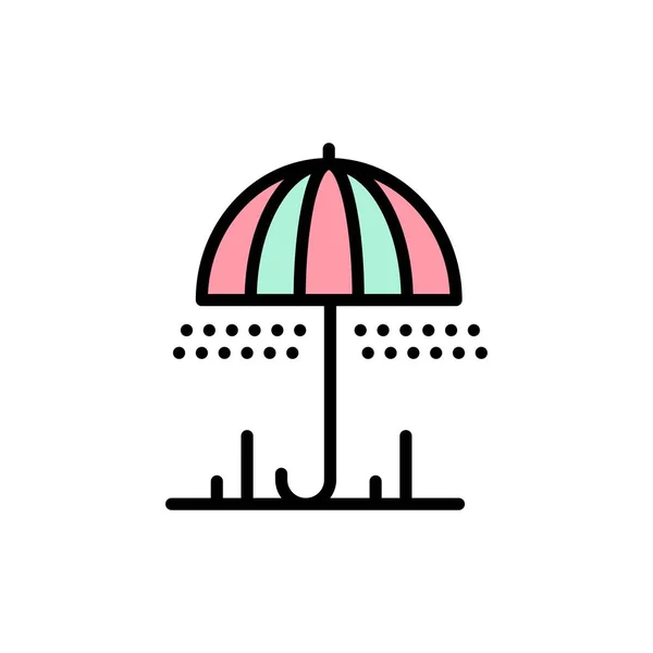 Rain, Umbrella, Weather, Spring  Flat Color Icon. Vector icon ba — Stock Vector