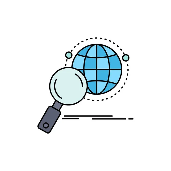 Global, globe, loupe, recherche, monde Flat Color Icon Vector — Image vectorielle