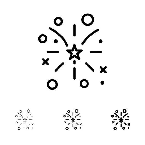 Firework, Fire, American, Usa Bold and thin black line icon set — Stock vektor