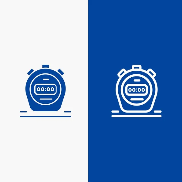 Timer, cronometro, orologio, linea e icona Glyph Solid Blue banner L — Vettoriale Stock