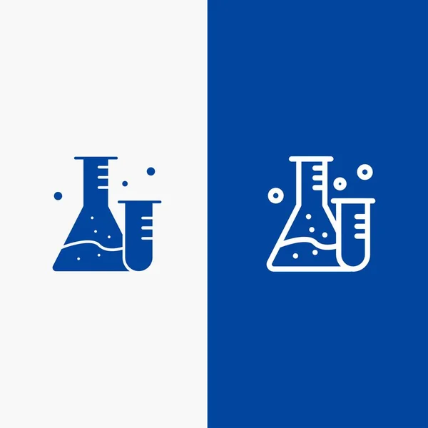 Palack, cső, labor, tudomány vonal és Glyph Solid ikon kék zászló — Stock Vector