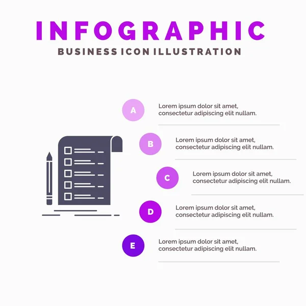 Fil, rapport, faktura, kort, checklista solid ikon Infographics 5 — Stock vektor