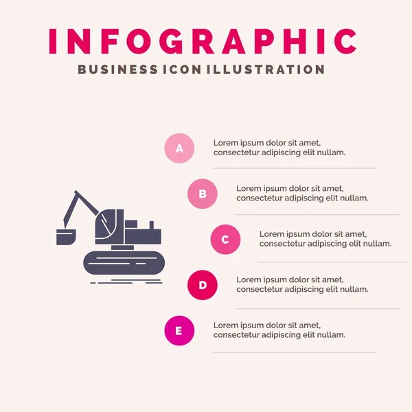 Kran, Bau, Hebebühne, LKW solide Ikone Infografik 5 Schritte — Stockvektor