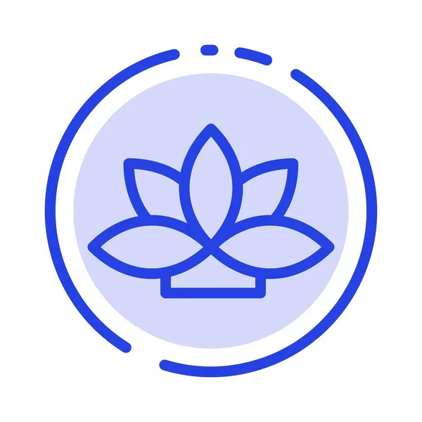 Flor, Índia, Lótus, Ícone de linha pontilhada azul vegetal — Vetor de Stock