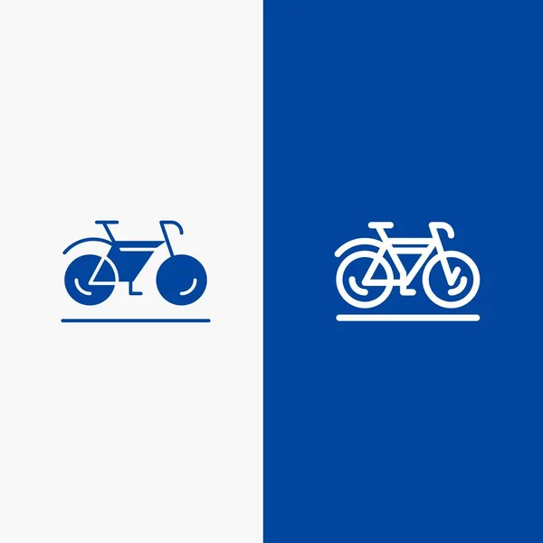 自行车， 运动， 步行， 运动线和字形固体图标蓝色巴 — 图库矢量图片