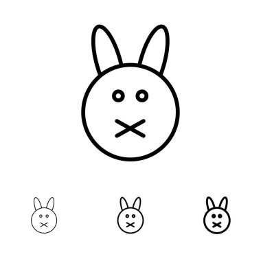 Bunny, Paskalya, Tavşan Kalın ve ince siyah çizgi simge seti