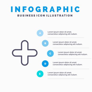 Ekle, Yeni, Artı, 5 adımlı Sign Line simgesi sunum infogra