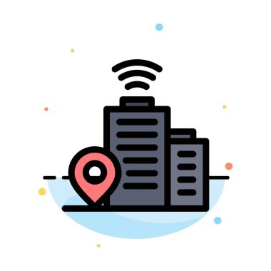 Bina, Wifi, Konum Soyut Düz Renk Simgesi Şablonu