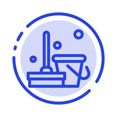 Süpürme, temiz, Temizleme, mavi noktalı çizgi çizgisi simgesi