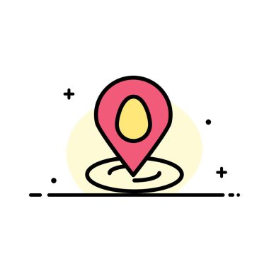 Konum, Pin, Harita, Paskalya İş Düz Çizgi Dolu Simge Vektör Banner Şablonu