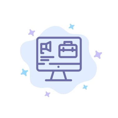 Bilgisayar, Çanta, Hoparlör, Soyut Bulut Backgrou Üzerinde İş Mavi Simge