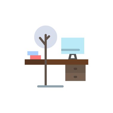 Konfor, Masa, Ofis, Yer, Masa Düz Renk Simgesi. Vektör ico